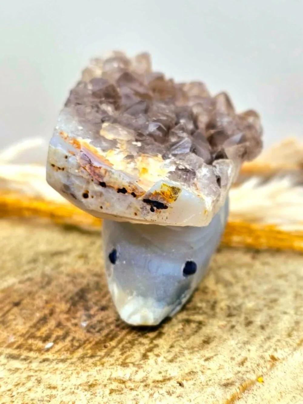 Natural Smokey Crystal Cluster Hand Carved Mouse Figurine